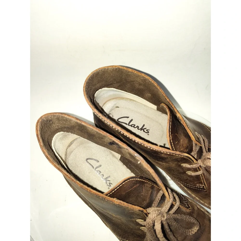 Clarks Chukka Boots 9 Desert Beeswax Bushacre Leather Lace Up Mens Shoes Brown